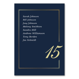 Numéro De Table Navy Gold Minimal Border Script Typography Wedding