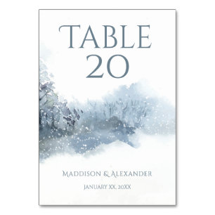 Numéro De Table Neige tombante, bleu et blanc Mariage