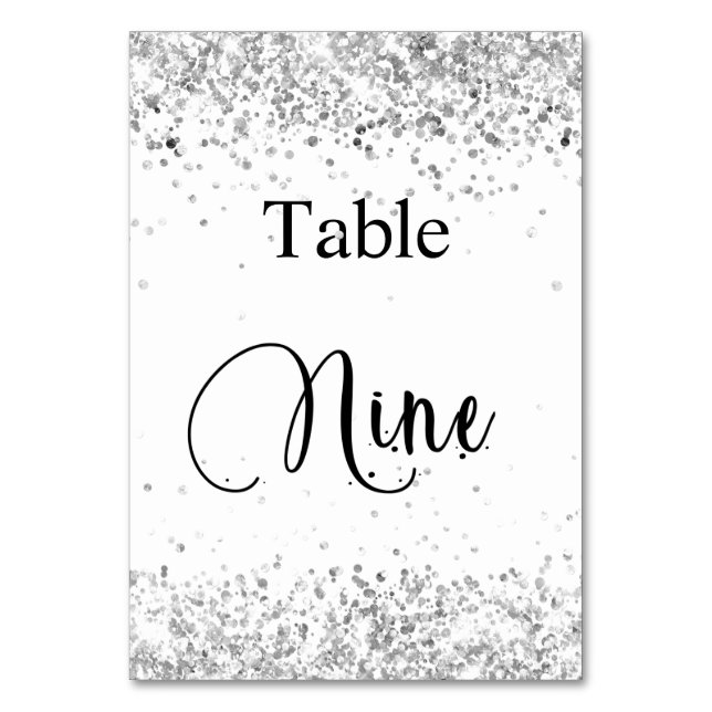 Numéro De Table Neuf 9 calligraphie de table pailletée blanc argen (Par défaut)