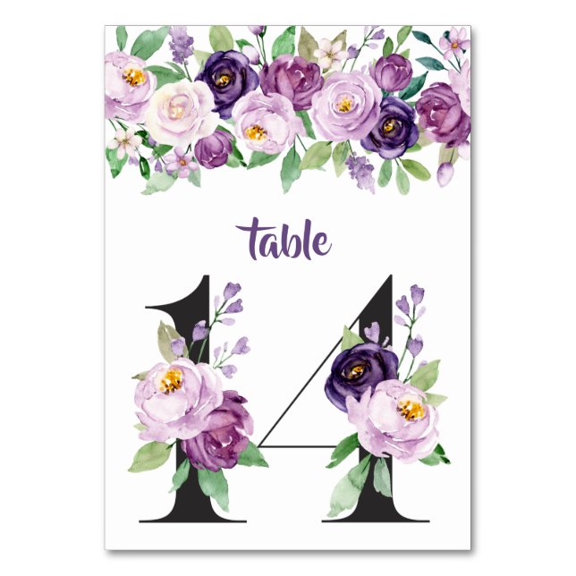 Numéro De Table No. 14 Roses d'aquarelle violet et lavande (Par défaut)