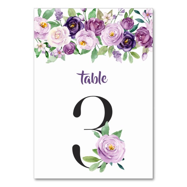 Numéro De Table No 3 Roses d'aquarelle violet et lavande (Par défaut)