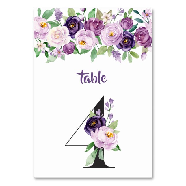 Numéro De Table No 4 Roses d'aquarelle violet et lavande (Par défaut)