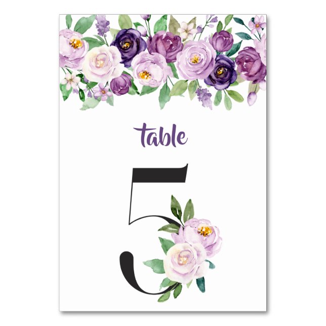 Numéro De Table No 5 Roses d'aquarelle violet et lavande (Par défaut)