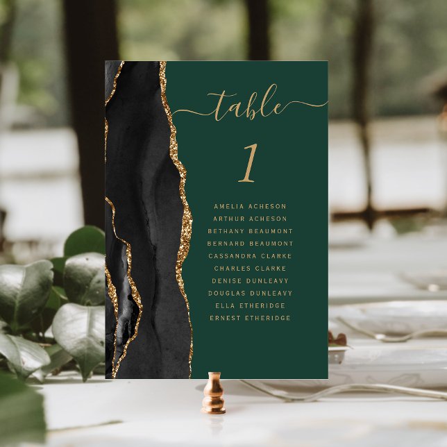 Numéro De Table Noces Or Noir Agate Émeraude Vert (Créateur téléchargé)
