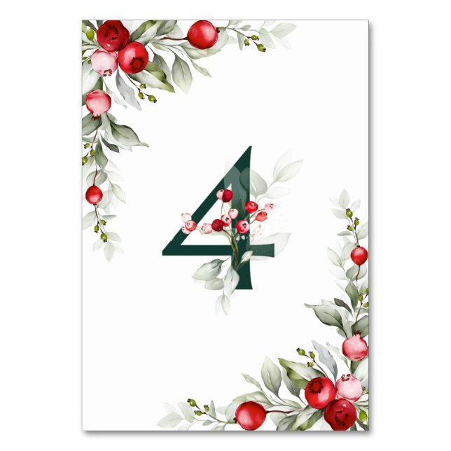 Numéro De Table Noel Botanique Tableau 4 Mariage Numéro de tableau (Dos)