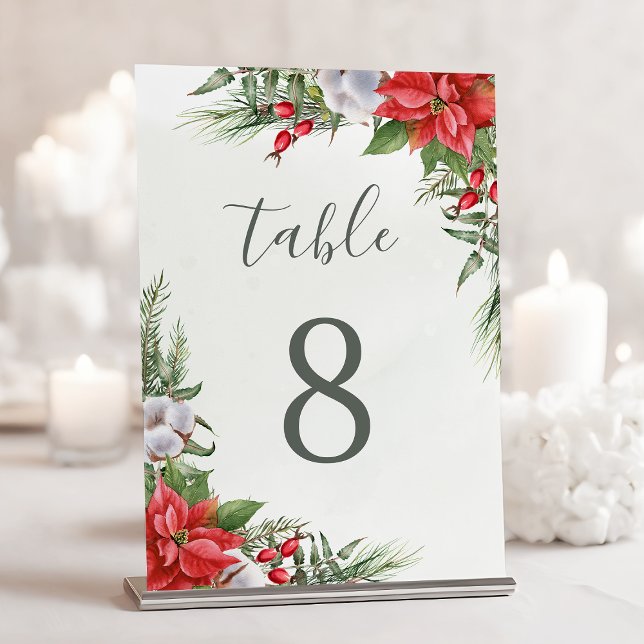 Numéro De Table Noël Poinsettia Hiver Botanique Verdure (Créateur téléchargé)