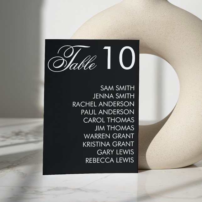 Numéro De Table Noir & Blanc Élégant Script Mariage Réception (Black & White Elegant Script Wedding Reception Table Number)
