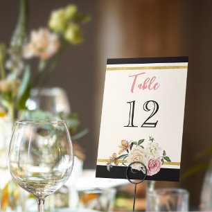 Numéro De Table Noir, ivoire, or Fête des mariées florale