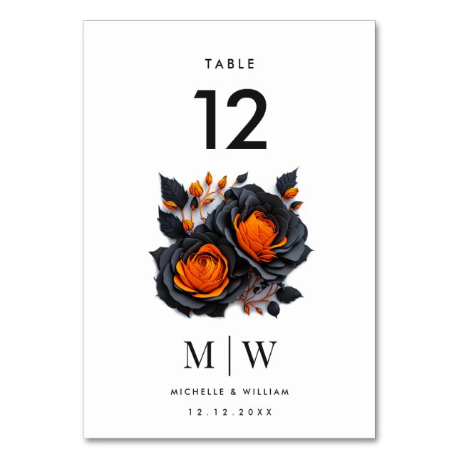 Numéro De Table Noir Orange Rose Soirée de Mariage gothique (Par défaut)