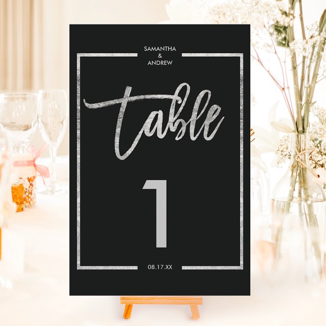 Numéro de table noire du script d'image en argent (Silver frame script black table number)