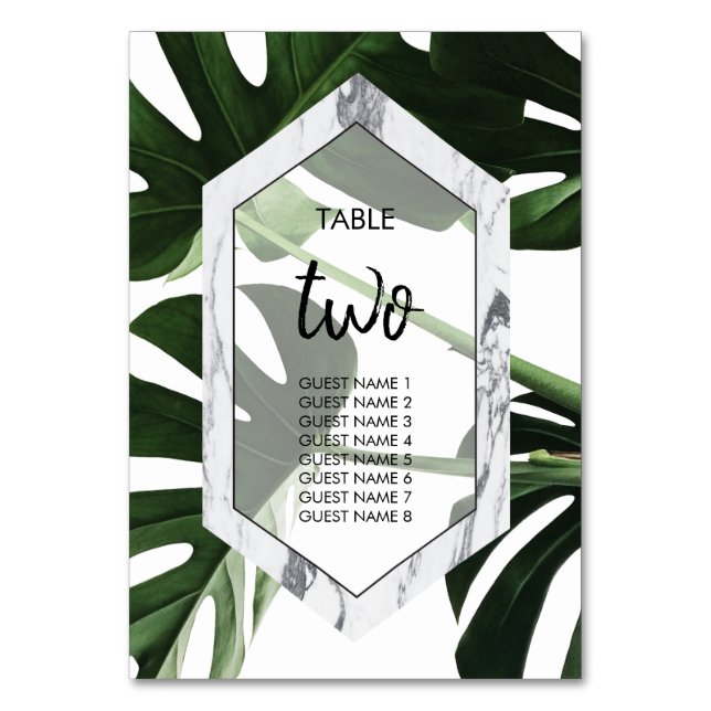 Numéro De Table Nom du Mariage en marbre de Monstera Tropical (Par défaut)