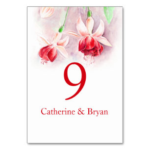 Numéro De Table Nombre rouge fuchsia de table de mariage de fleur