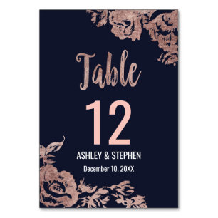 Numéro De Table Nombres de tableau Floral bleu marine et or Rose