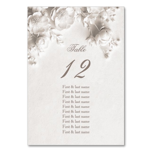 Numéro De Table Noms des invités de mariage aux roses 3D blanches  (Par défaut)
