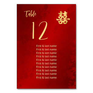 Numéro De Table Noms des invités d'un mariage chinois 
