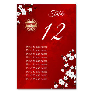 Numéro De Table Noms des invités Mariages chinois