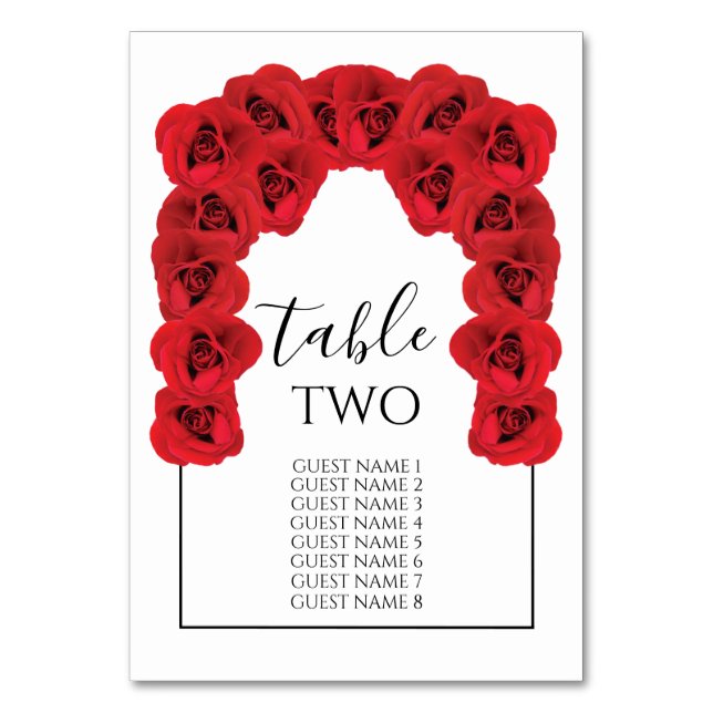 Numéro De Table Noms des invités Mariages Red Roses (Dos)
