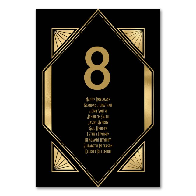 Numéro De Table Noms d'hôtes Art Déco Gold Black Mariage (Par défaut)