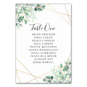 Numéro De Table Noms modernes Vert Eucalyptus Mariage géométrique