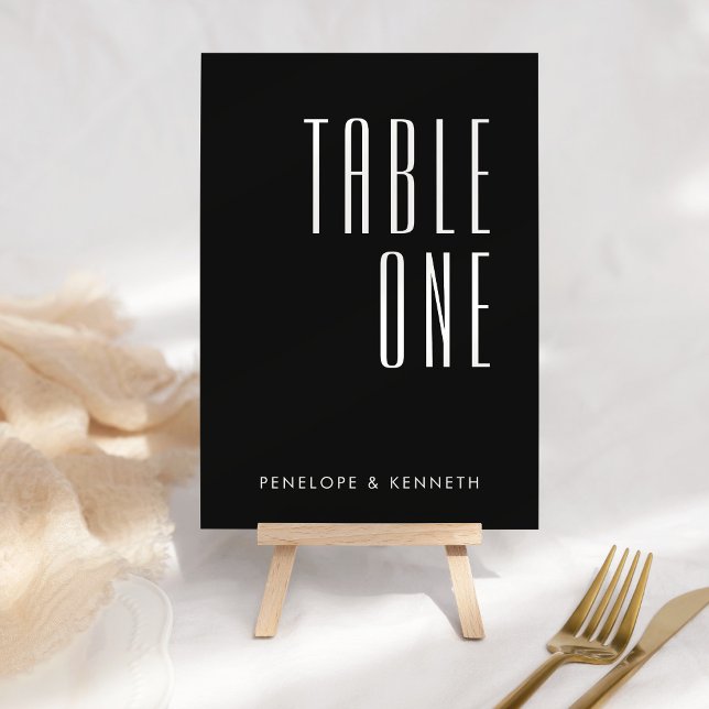 Numéro De Table Noms personnalisés simples rétro Mariage noir uni (Créateur téléchargé)