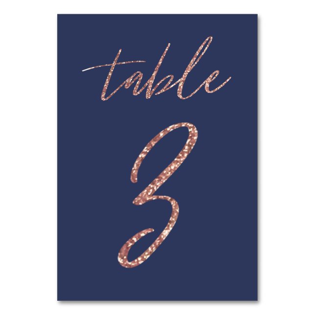 Numéro De Table Non, 3 - Glam Pailleté Rose Gold et Bleu Mariage (Par défaut)