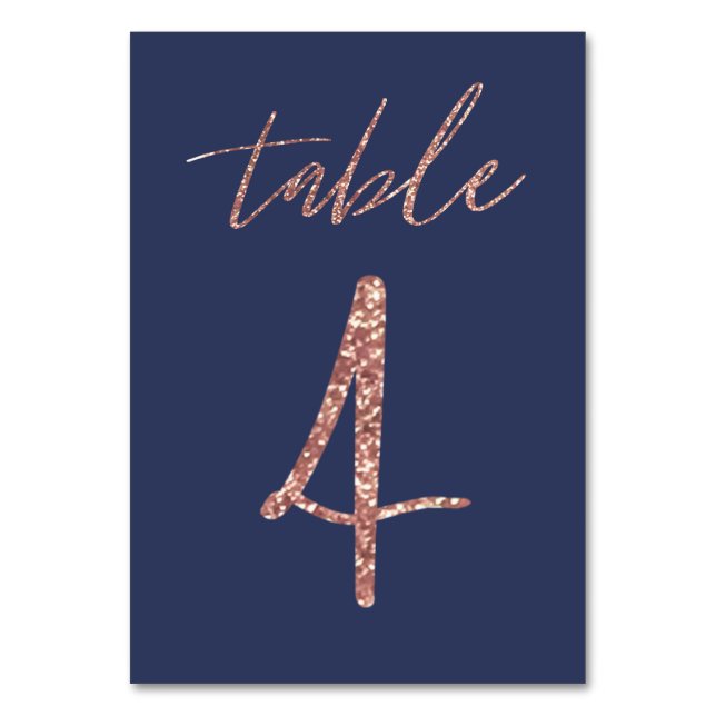 Numéro De Table Non, 4 - Mariage Pailleté Rose Gold et Bleu Glam (Par défaut)