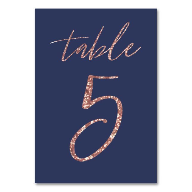 Numéro De Table Non, 5 - Mariage pailleté rose gold et bleu glamou (Par défaut)