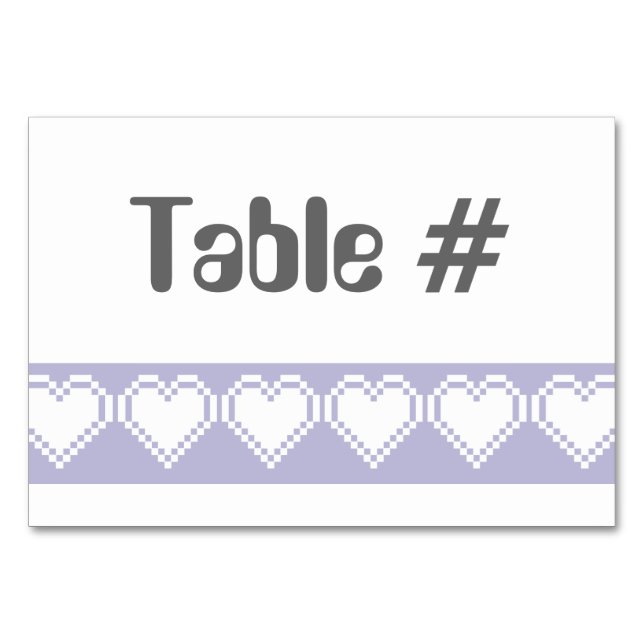 Numéro De Table Nos Coeurs 8 bits en Lavender Table Card (Devant)