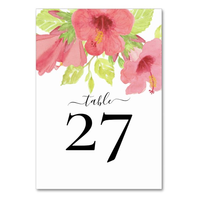 Numéro De Table Nuances d'aquarelle rose Hibiscus floral (Par défaut)
