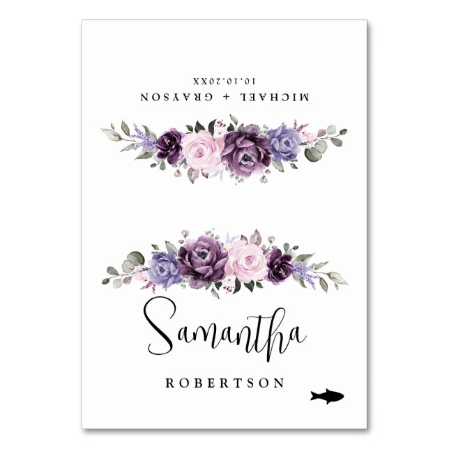 Numéro De Table Nuances de pourpre Dusty Floral Nom de l'invité (Par défaut)