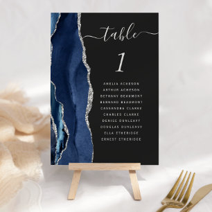 Numéro De Table Nuit de noces bleu marine argent agate foncé