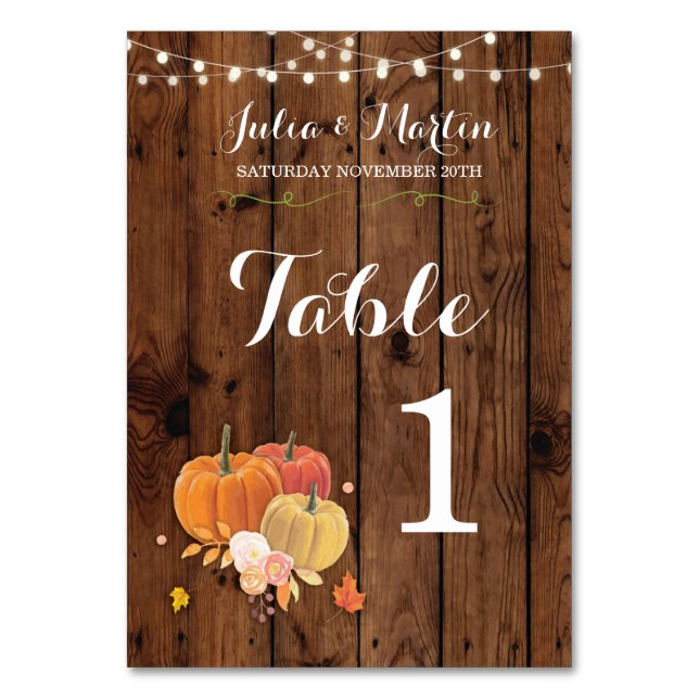 Numéro De Table Numéro de tableau Citrouille Mariage Rustic Wood C (Par défaut)
