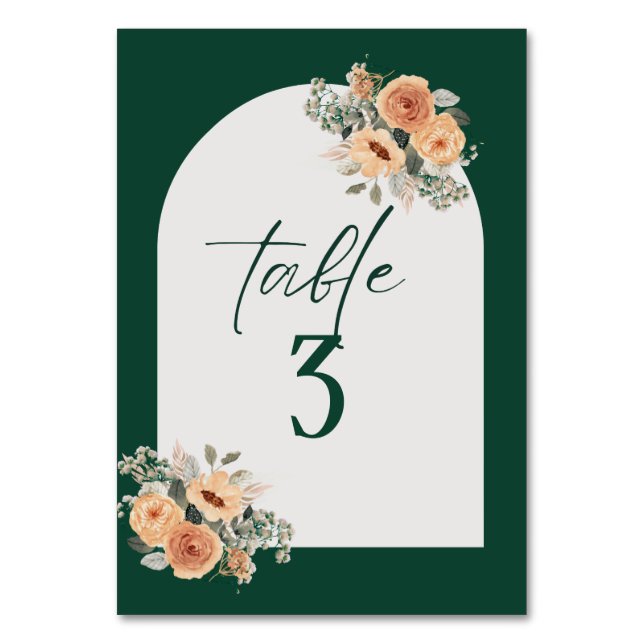 Numéro De Table Numéro de tableau, Élégant vert foncé floral (Par défaut)