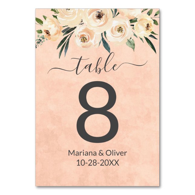 Numéro De Table Numéro de tableau Floral Beige PEach (Par défaut)