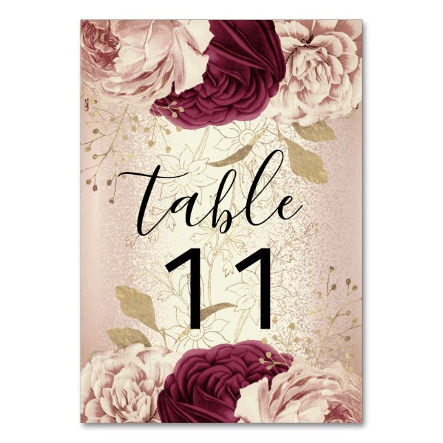Numéro De Table Numéro de tableau Florales roses Rose Gold Marsala (Par défaut)