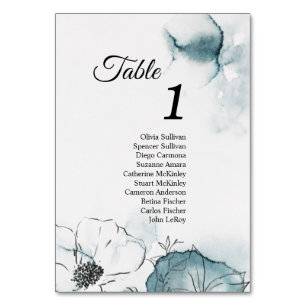 Numéro De Table Numéros de tableau d'aquarelle turquoise avec invi