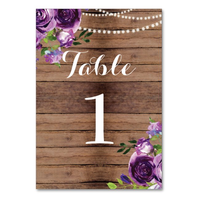 Numéro De Table Numéros de tableau Mariage Purple Fleurs rustiques (Par défaut)