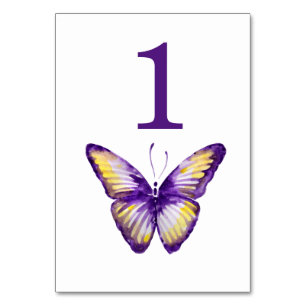 Numéro De Table Numéros de tableau papillon Aquarelle violette et