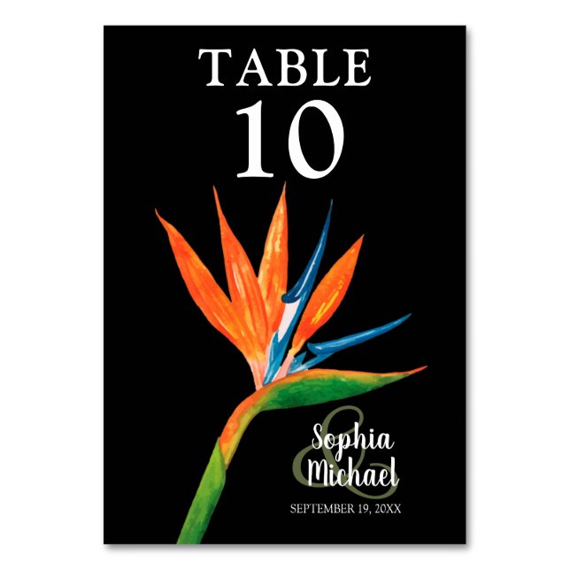Numéro De Table Oiseau tropical du Paradis Mariage botanique (Dos)