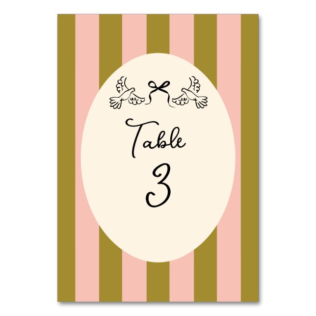 Numéro De Table Olive Green and Blush Pink Striped Wedding  (Par défaut)