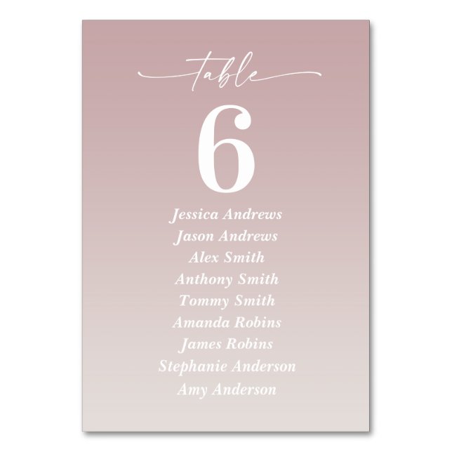 Numéro De Table Ombre Mauve Pink & Gardenia White Guest Names (Par défaut)