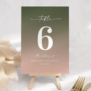 Numéro De Table Ombre minimaliste Forêt foncée Vert et Mariage ros