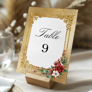 Numéro De Table Opulence dorée Noël Mariage floral