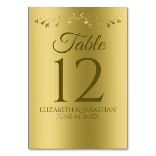 Numéro De Table Or sur Gold Elegant Filigree Flourdissant Mariage