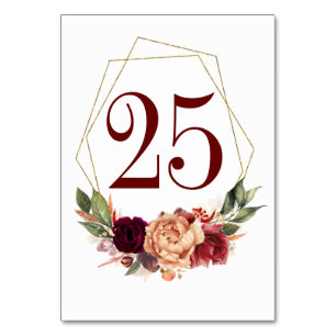 Numéro De Table Orange Bourgogne Floral Mariage de automne Numéro 