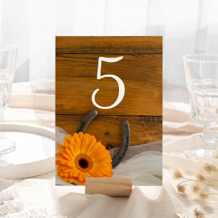 Numéro De Table Orange Daisy et Horseshoe Mariage occidental