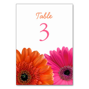 Numéro De Table Orange rose Gerbera Gerber Daisy Mariage blanc