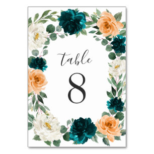 Numéro De Table Orange Turquoise Turquoise Bleu Élégant Mariage fl