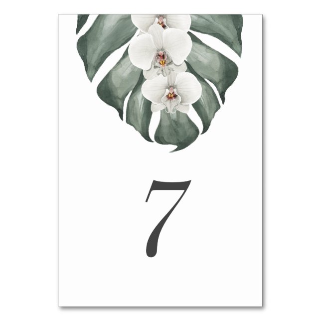 Numéro De Table Orchidée blanche sur Monstera Mariage tropical (Par défaut)
