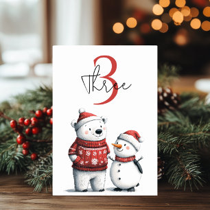 Numéro De Table Ours d'hiver rouge et neige Winter Wonderland